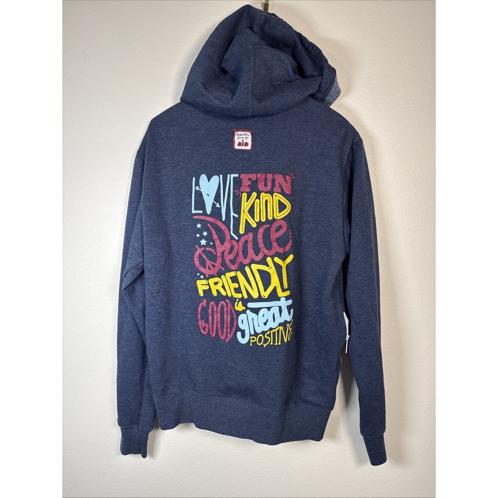 HB Super AIO Zip Hoodie Heather Navy Blue Built-in Headphones Graphic Back Mens